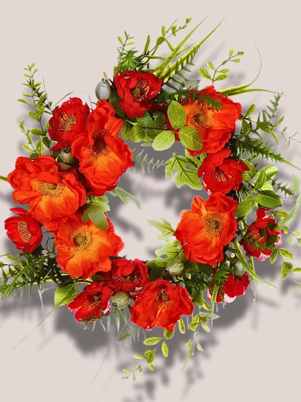 Colorful Red Poppy Flowers Floral 22 Inch Decorative Wall Door Decor Wreath NEW
